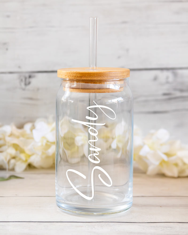 Vaso de Vidrio con tapa de bambú G112