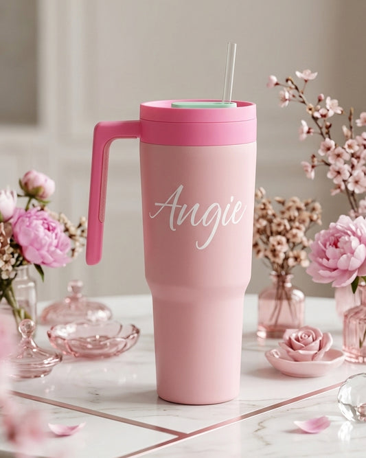 Termo Metálico Rosado con Asa plástica 1lt