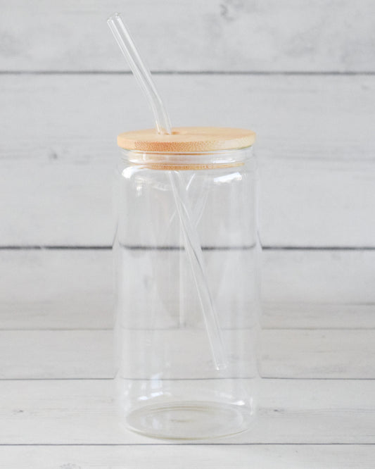 Vaso transparente con tapa de bambú permanente
