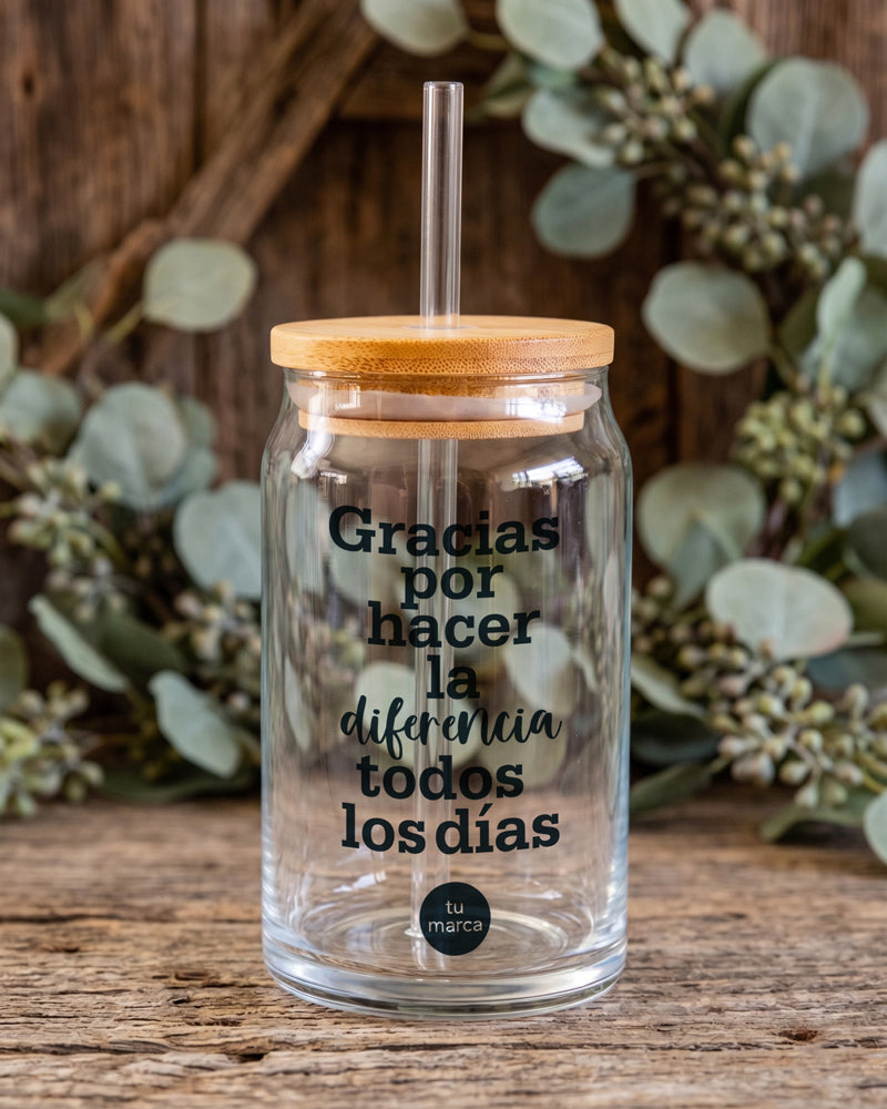 Vaso de Vidrio con tapa de bambú G112